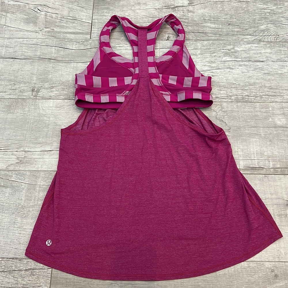 Lululemon Athletica 2 In Run Tank Heathered‎ Raspberry Stripe Women’s Size 10